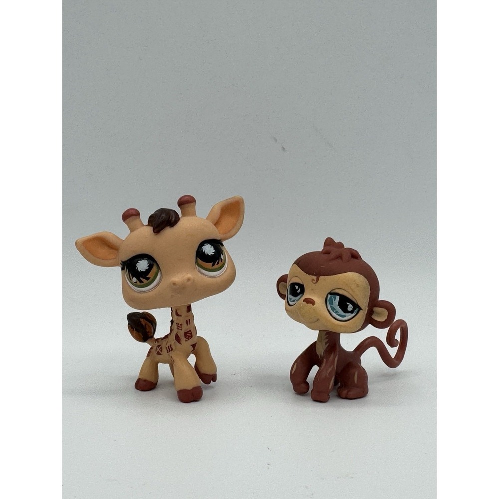 Littlest Pet Shop #902 & #485 Giraffe Postcard Pets‎ & Orang-outang Brown Monkey